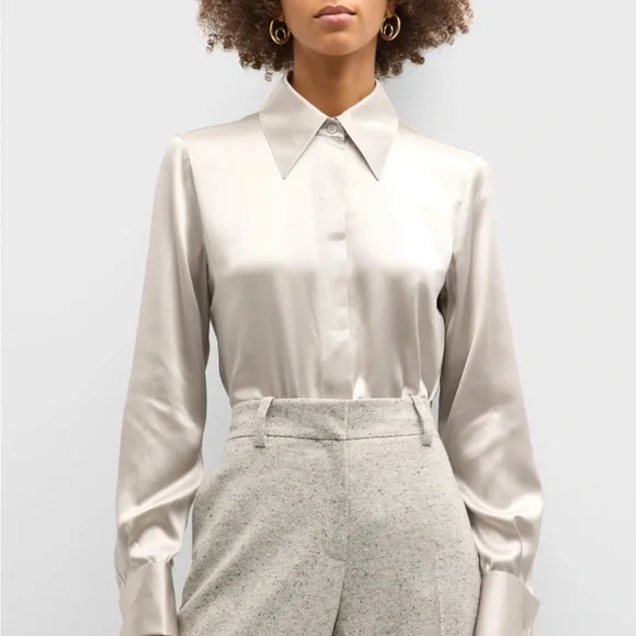 Lafayette 148 New York spread collar silk charmeuse silk button down - Picture 2 of 7